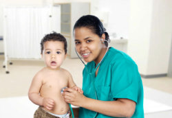 nurse consulting the health of a baby